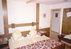 Double bed room with look to the Dachstein mountains